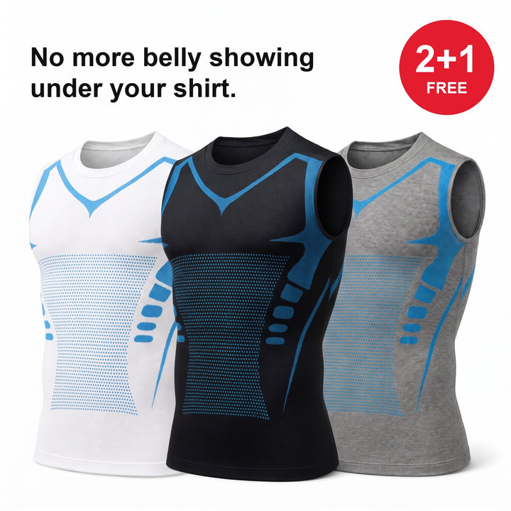 Three ForzaShape compression tanks in white, black and grey. 2+1 free offer. No more belly showing under your shirt.