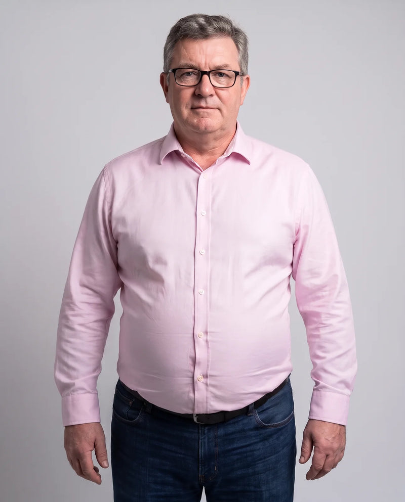 Man in a smooth pink shirt